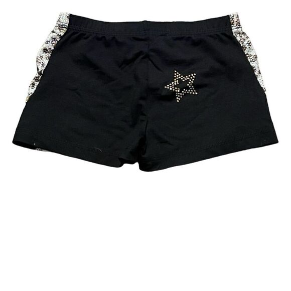 GK Gymnastics Dance Shorts size Small leopard print bling star black Lycra - Picture 1 of 2